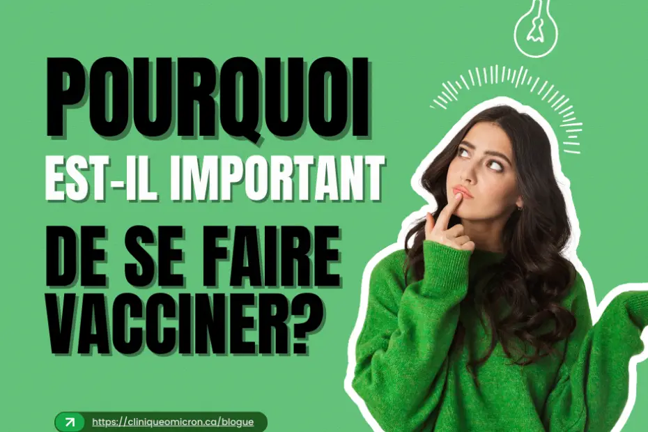 Woman thinking, wearing a green sweater, with text on the importance of vaccination, in the context of Omicron Clinic and vaccination services.