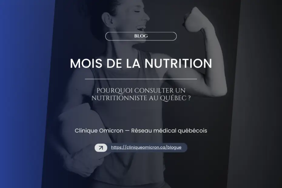 Femme souriante levant un haltère, illustrant le Mois de la Nutrition et l'importance de consulter un nutritionniste au Québec.
