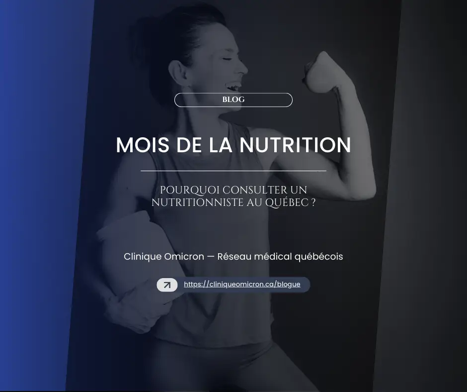 Femme souriante levant un haltère, illustrant le Mois de la Nutrition et l'importance de la consultation en nutrition au Québec.