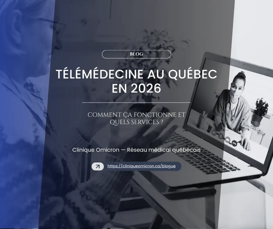 Laptop displaying a telemedicine video consultation, with a doctor and a patient, illustrating Omicron Clinic's online healthcare services for 2026.
