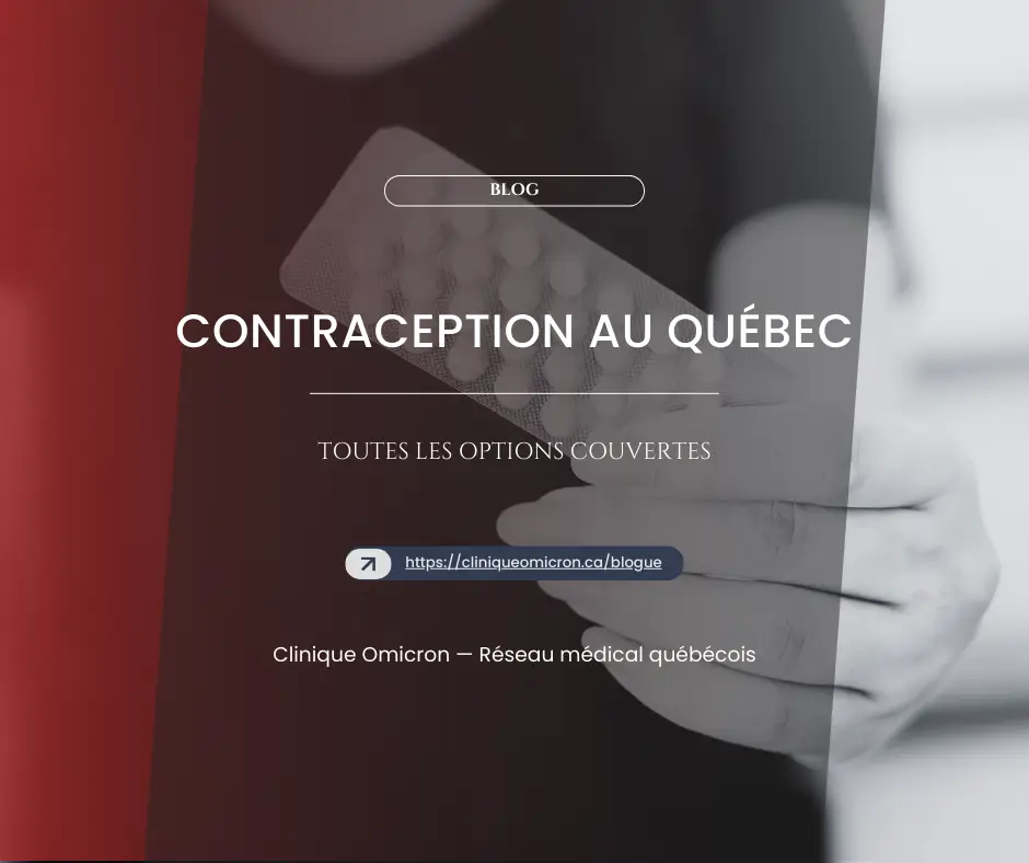 Contraceptive pill pack held by a hand, representing contraception options in Quebec, with emphasis on coverage by RAMQ.