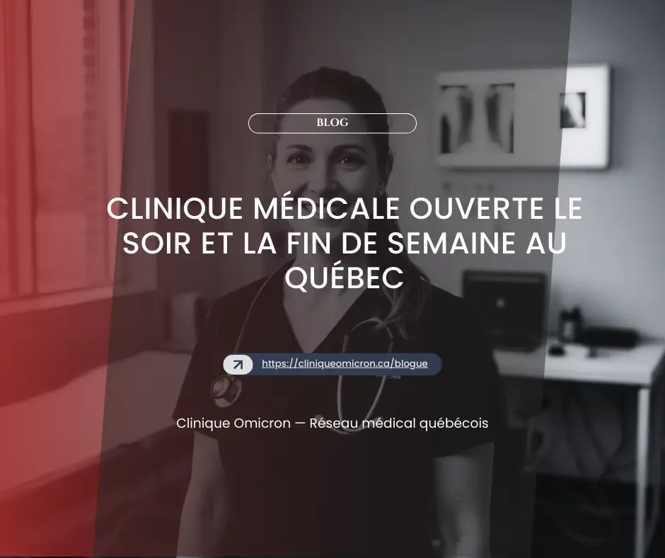 Médecin souriant en blouse blanche dans une clinique médicale, mettant en avant les services de santé offerts le soir et le week-end au Québec, Clinique Omicron.