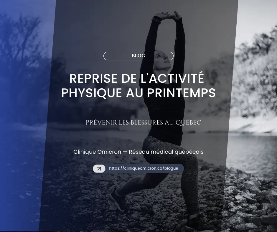 Femme en position de yoga à l'extérieur, symbolisant la reprise de l'activité physique au printemps pour prévenir les blessures au Québec.