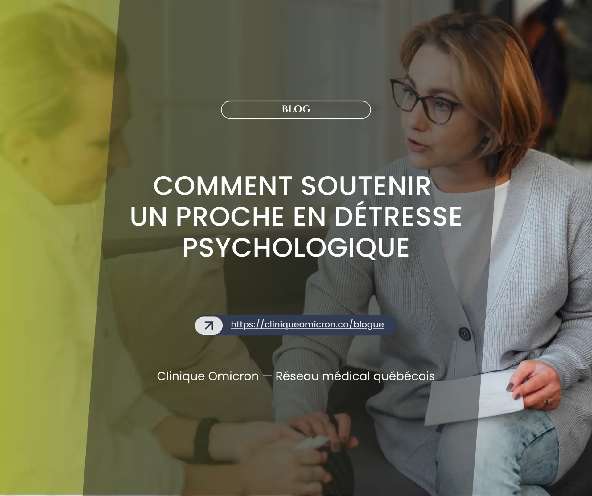 Woman discussing with a loved one, offering support for psychological distress, with the title "How to support a loved one in psychological distress" superimposed.