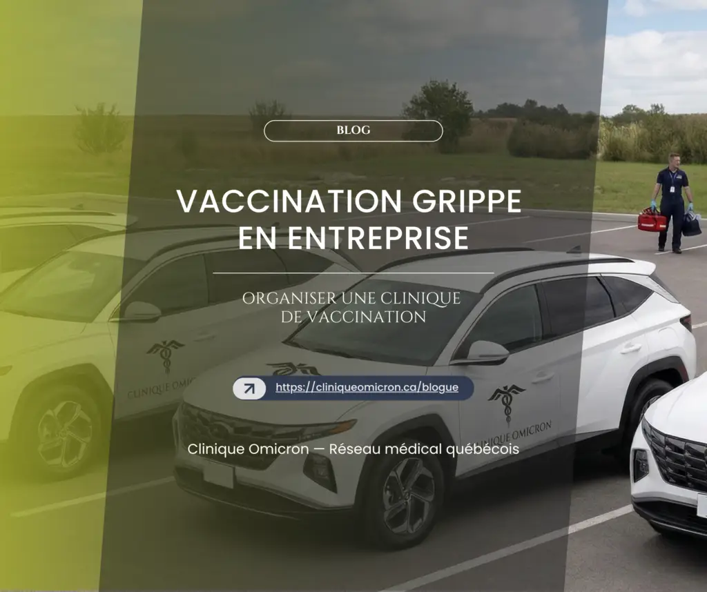 Clinique Omicron véhicules de vaccination en entreprise, organisation d'une clinique de vaccination contre la grippe.
