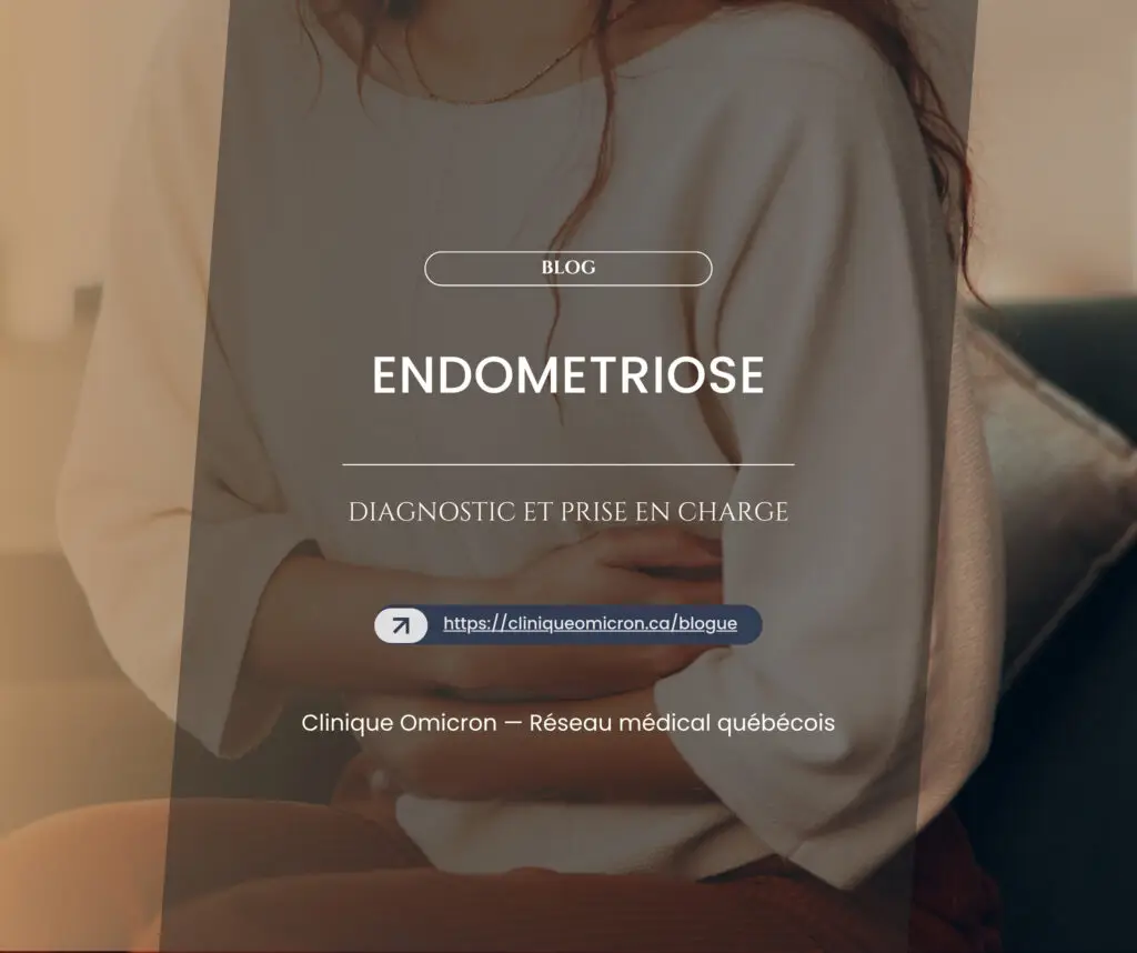 Femme souriante tenant son ventre, symbolisant la sensibilisation &agrave; l'endom&eacute;triose au Qu&eacute;bec.