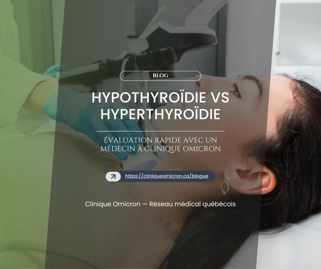 Patient receiving thyroid evaluation at Clinique Omicron, highlighting services for hypothyroidism and hyperthyroidism in Quebec.
