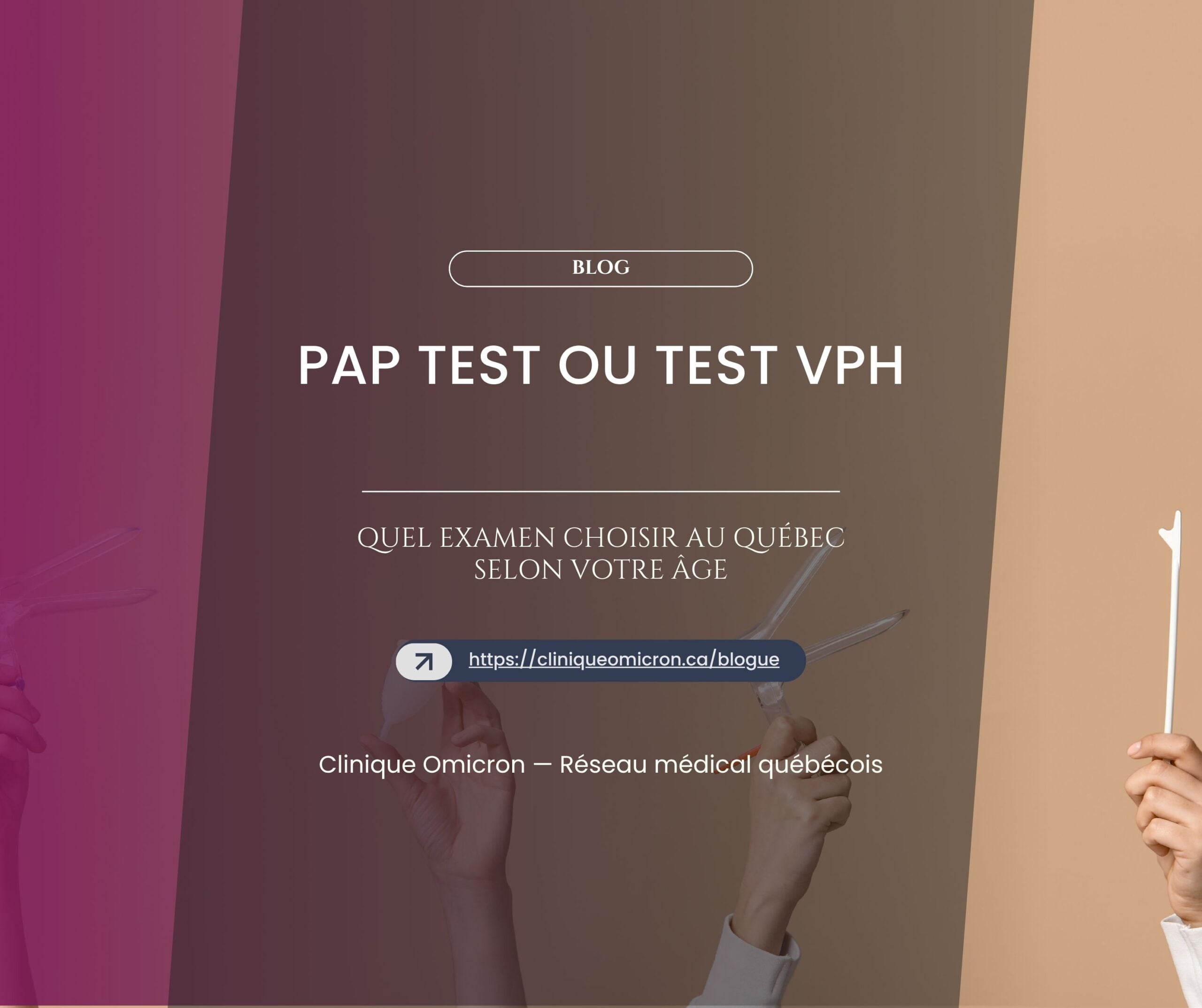 Gradient abstract blog hero with a rounded 'BLOG' button and the French title about choosing exams in Quebec by age.